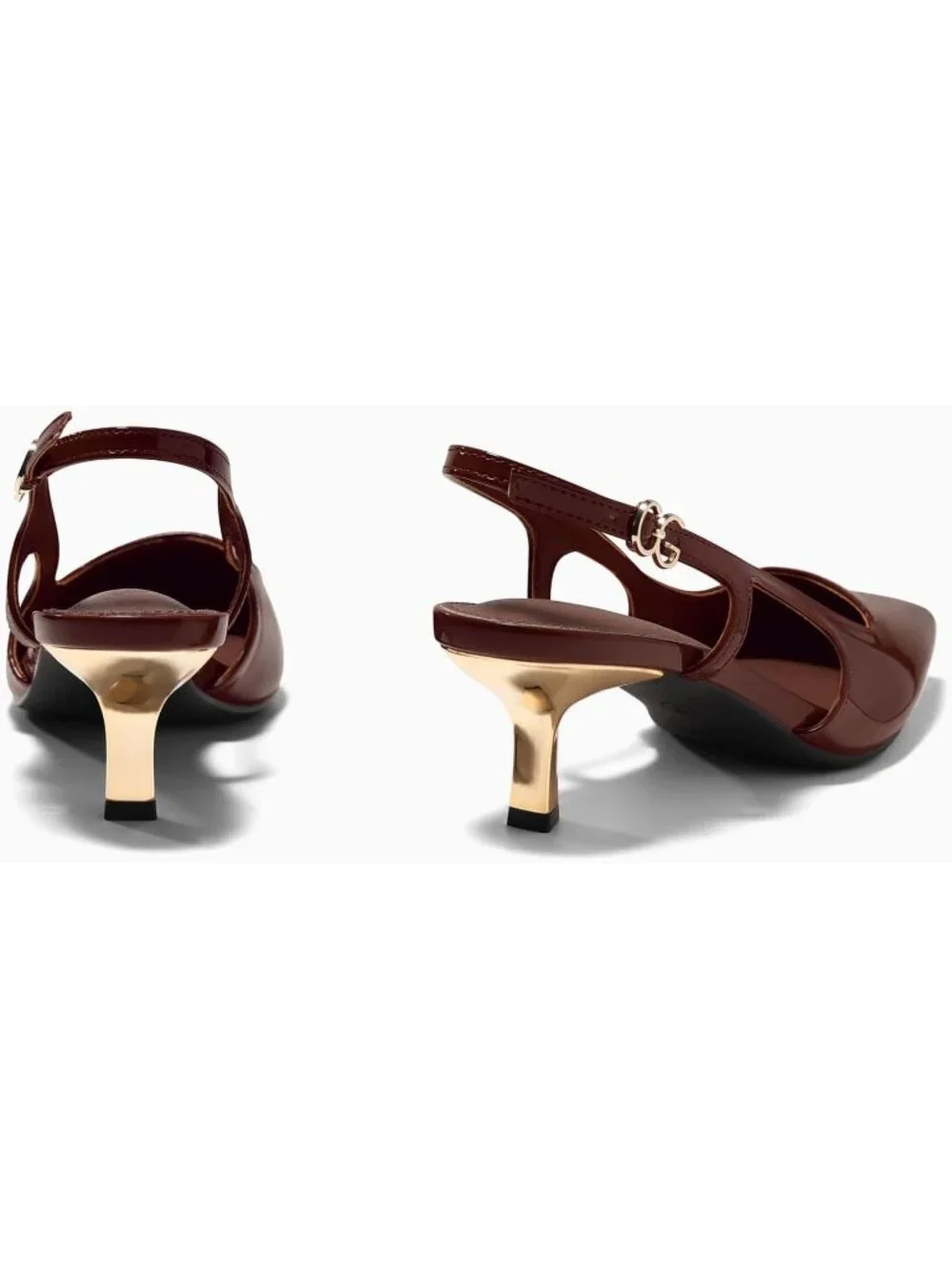 Women's Red/Brown Low Kitten Heel Slingback Pump Closed Pointed Toe Buckle Shoes